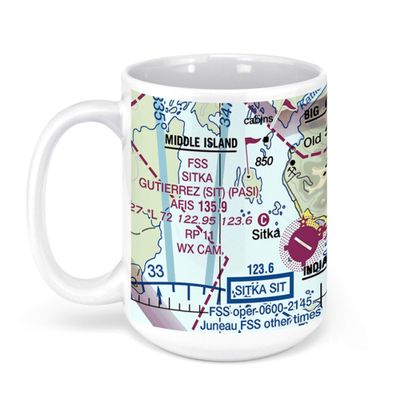 Sitka Rocky Gutierrez Airport, Airport Road, Sitka, AK, USA FAA Sectional Aeronautical Charts Chart Mug, 15oz