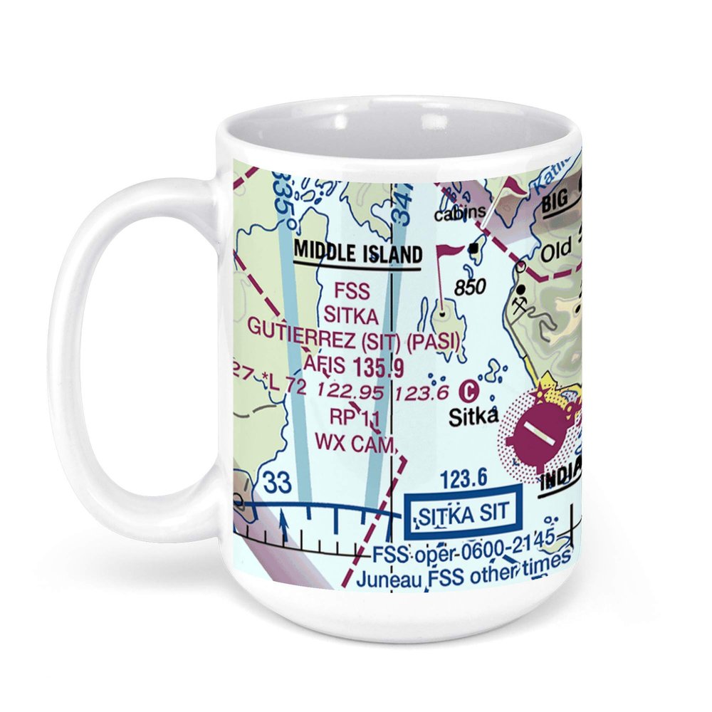 Sitka Rocky Gutierrez Airport, Airport Road, Sitka, AK, USA FAA Sectional Aeronautical Charts Chart Mug, 15oz