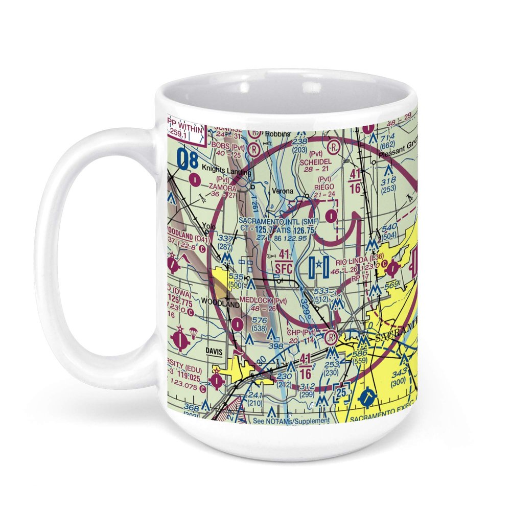Sacramento International Airport (SMF), Airport Boulevard, Sacramento, CA, USA FAA Sectional Aeronautical Charts Chart Mug, 15oz