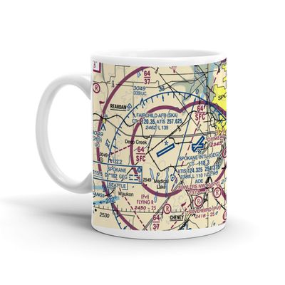 Spokane International Airport (GEG), West Airport Drive, Spokane, WA, USA FAA Sectional Aeronautical Charts Chart Mug, 11oz