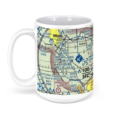 MBS International Airport (MBS), Freeland, MI, USA FAA Sectional Aeronautical Charts Chart Mug, 15oz