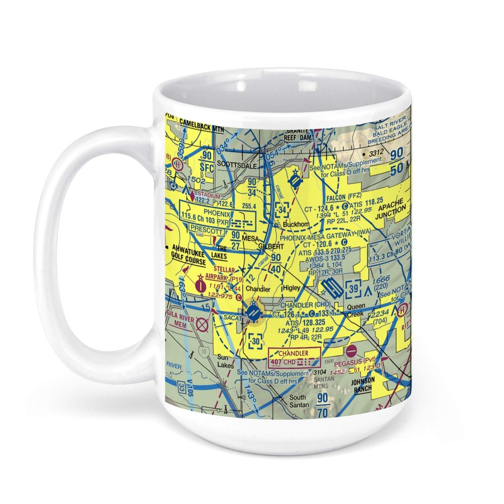 Phoenix-Mesa Gateway Airport, South Sossaman Road, Mesa, AZ, USA FAA Sectional Aeronautical Charts Chart Mug, 15oz