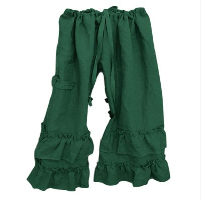 Womens Casual Ruffled Loose Pocket Pants Plus Size Cotton Linen Folds Pants Wide Leg Solid Color Hem Elastic Waisted Trousers (Green,Large)