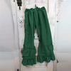 Womens Casual Ruffled Loose Pocket Pants Plus Size Cotton Linen Folds Pants Wide Leg Solid Color Hem Elastic Waisted Trousers (Green,Large) view 2