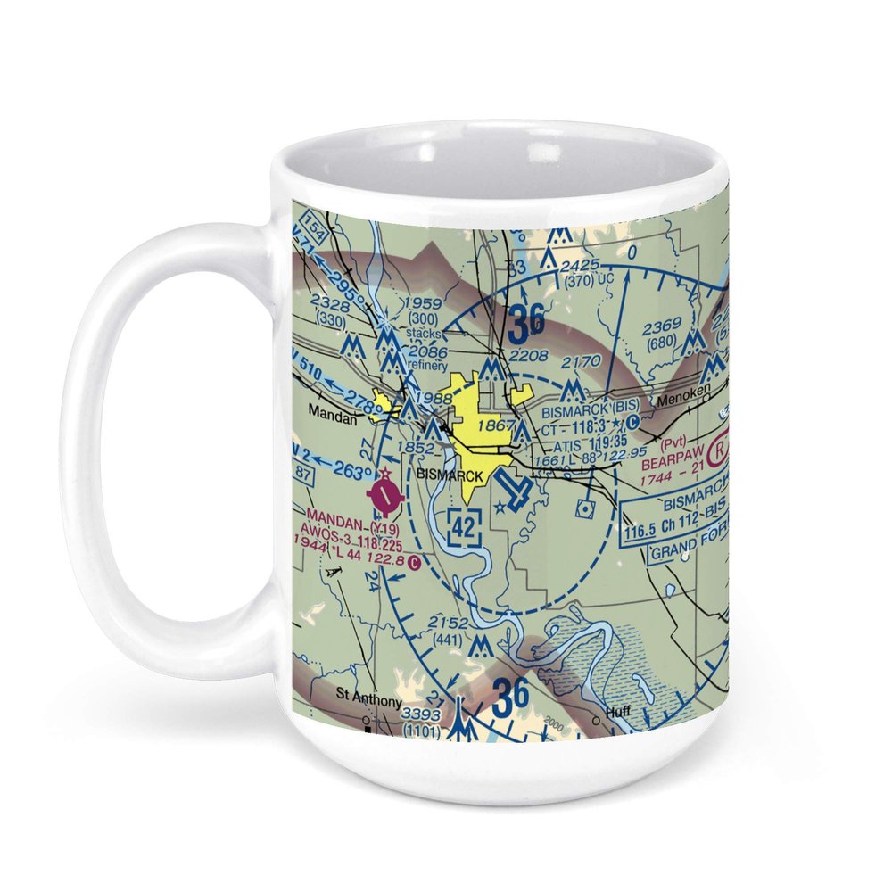 Bismarck Airport, University Drive, Bismarck, ND, USA FAA Sectional Aeronautical Charts Chart Mug, 15oz