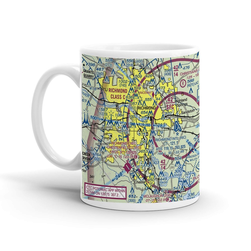 Richmond International Airport (RIC), Richard E Byrd Terminal Dr, Richmond, VA, USA FAA Sectional Aeronautical Charts Chart Mug, 11oz