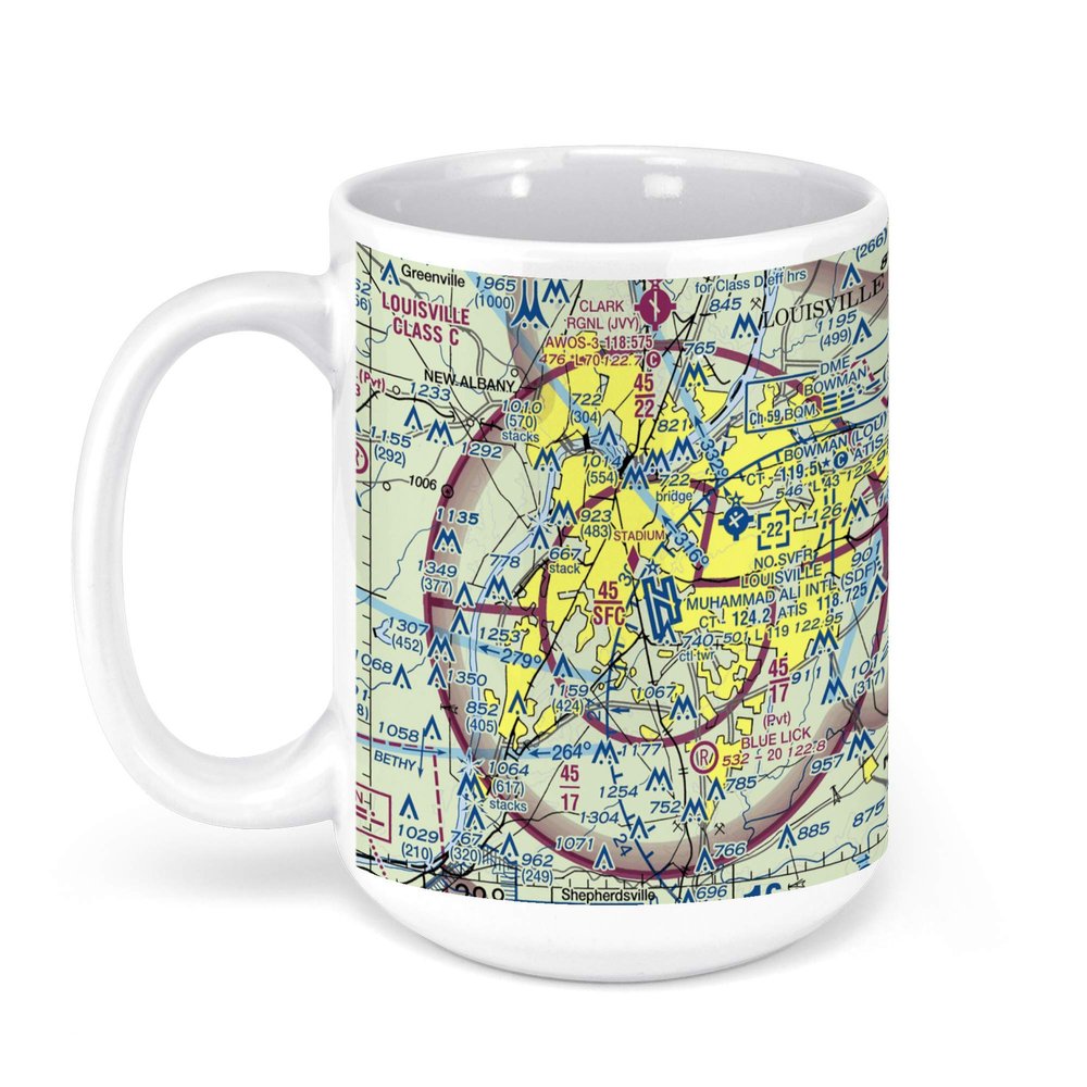 Louisville International-STANDIFORD Field Airport (SDF), Terminal Drive, Louisville, KY, USA FAA Sectional Aeronautical Charts Chart Mug, 15oz