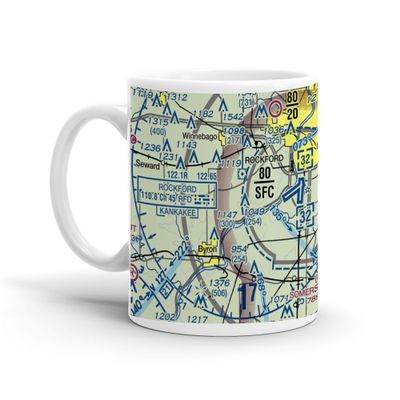 Chicago Rockford International Airport, Airport Circle, Rockford, IL, USA FAA Sectional Aeronautical Charts Chart Mug, 11oz