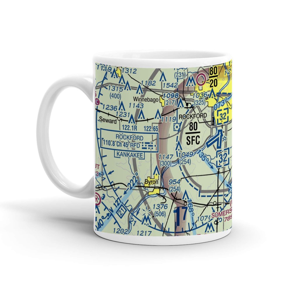 Chicago Rockford International Airport, Airport Circle, Rockford, IL, USA FAA Sectional Aeronautical Charts Chart Mug, 11oz