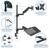 MOUNT-IT! Sit Stand Monitor Desk Mount [Fits 32" Screens] Height Adjustable, Full-Motion Articulating Arm with Keyboard Tray and Cable Management (Black) view 4