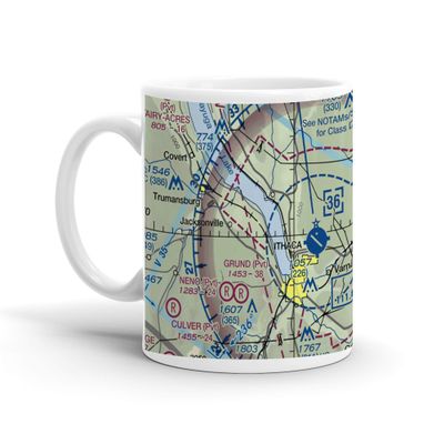 Ithaca Tompkins Regional Airport, Ithaca, NY, USA FAA Sectional Aeronautical Charts Chart Mug, 11oz