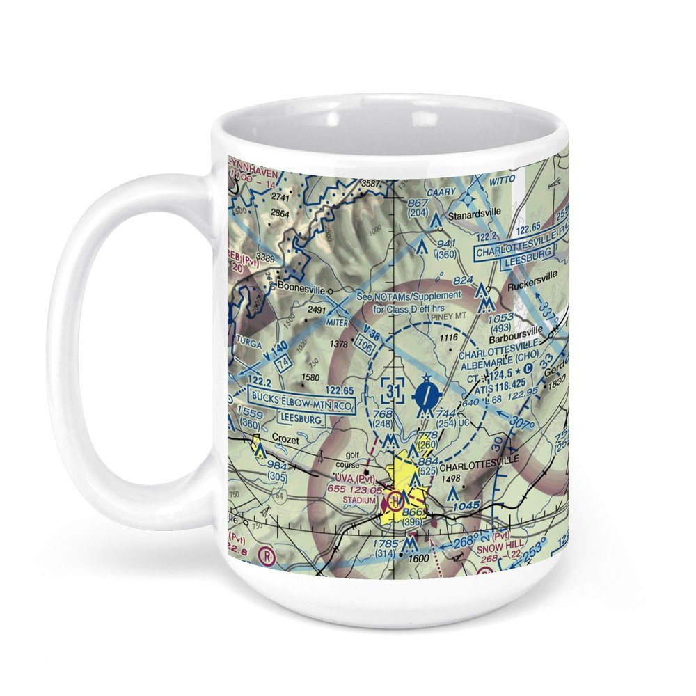 Charlottesville?Albemarle Airport, Bowen Loop, Charlottesville, VA, USA FAA Sectional Aeronautical Charts Chart Mug, 15oz