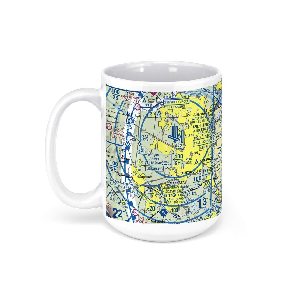 Washington DULLES Intl Airport (IAD), Saarinen Circle, Dulles, VA, USA FAA Sectional Aeronautical Charts Chart Mug, 15oz