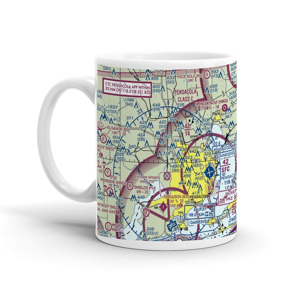 Internationaler Flughafen Pensacola (PNS), Airport Boulevard, Pensacola, FL, USA FAA Sectional Aeronautical Charts Chart Mug, 11oz
