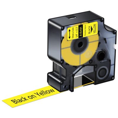 KCMYTONER Compatible for DYMO 18491 Flexible Nylon Label Tapes Black on Yellow 3/4" x 11.5' (19mm x 3.5m) Work with Rhino 5200 4200 5000 6000 Industrial Label Makers, (1-Pack)