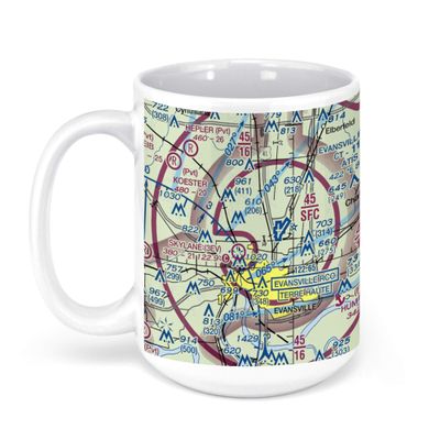 Evansville Regional Airport (EVV), Bussing Drive, Evansville, in, USA FAA Sectional Aeronautical Charts Chart Mug, 15oz