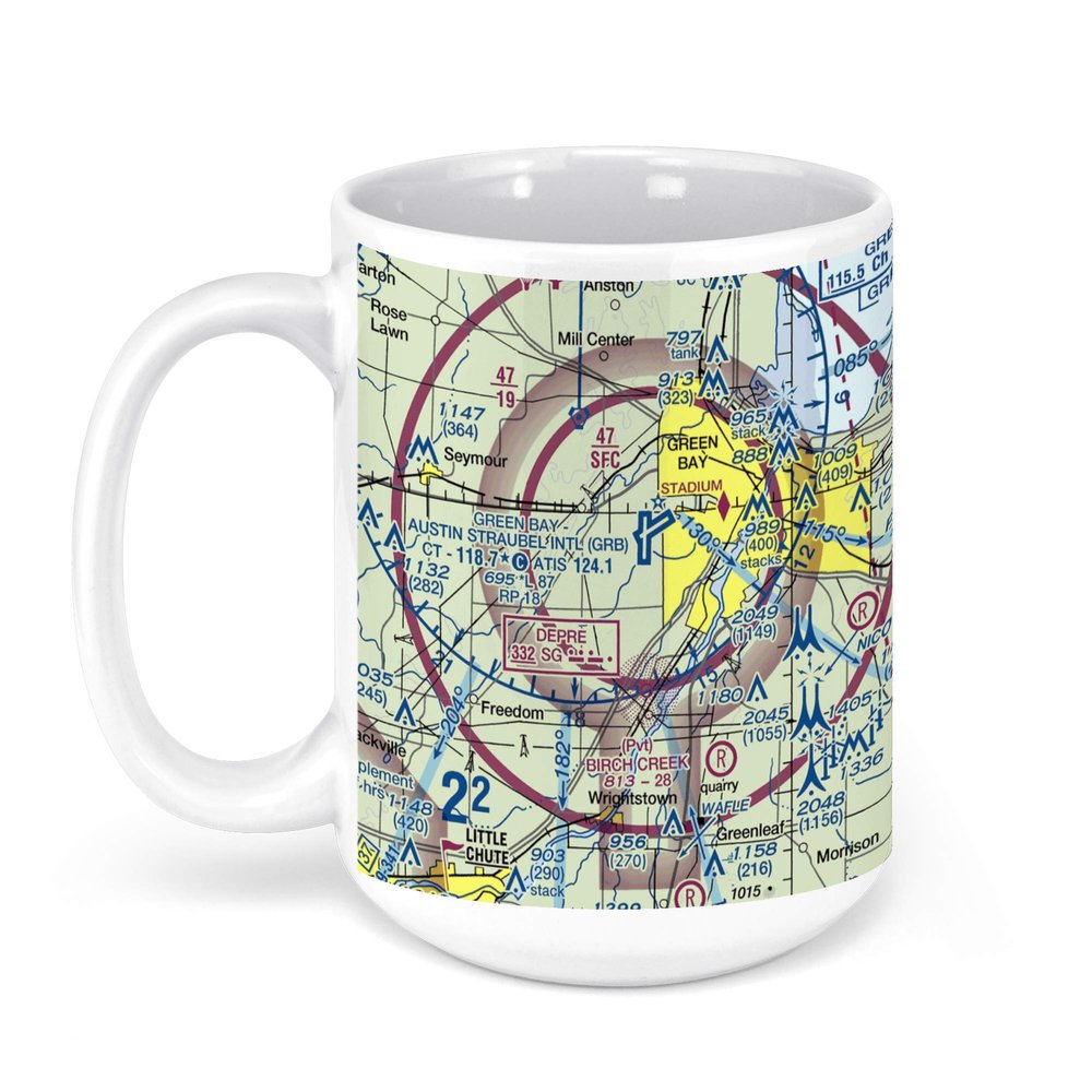 Austin Straubel International Airport (GRB), Airport Drive, Green Bay, WI, USA FAA Sectional Aeronautical Charts Chart Mug, 15oz