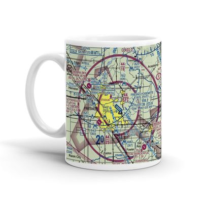 Fresno Yosemite International Airport (Fat), East Clinton Way, Fresno, CA, USA FAA Sectional Aeronautical Charts Chart Mug, 11oz