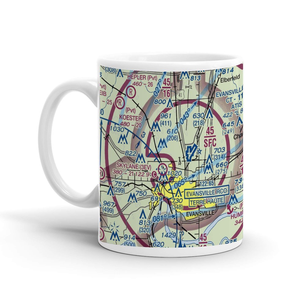 Evansville Regional Airport (EVV), Bussing Drive, Evansville, in, USA FAA Sectional Aeronautical Charts Chart Mug, 11oz