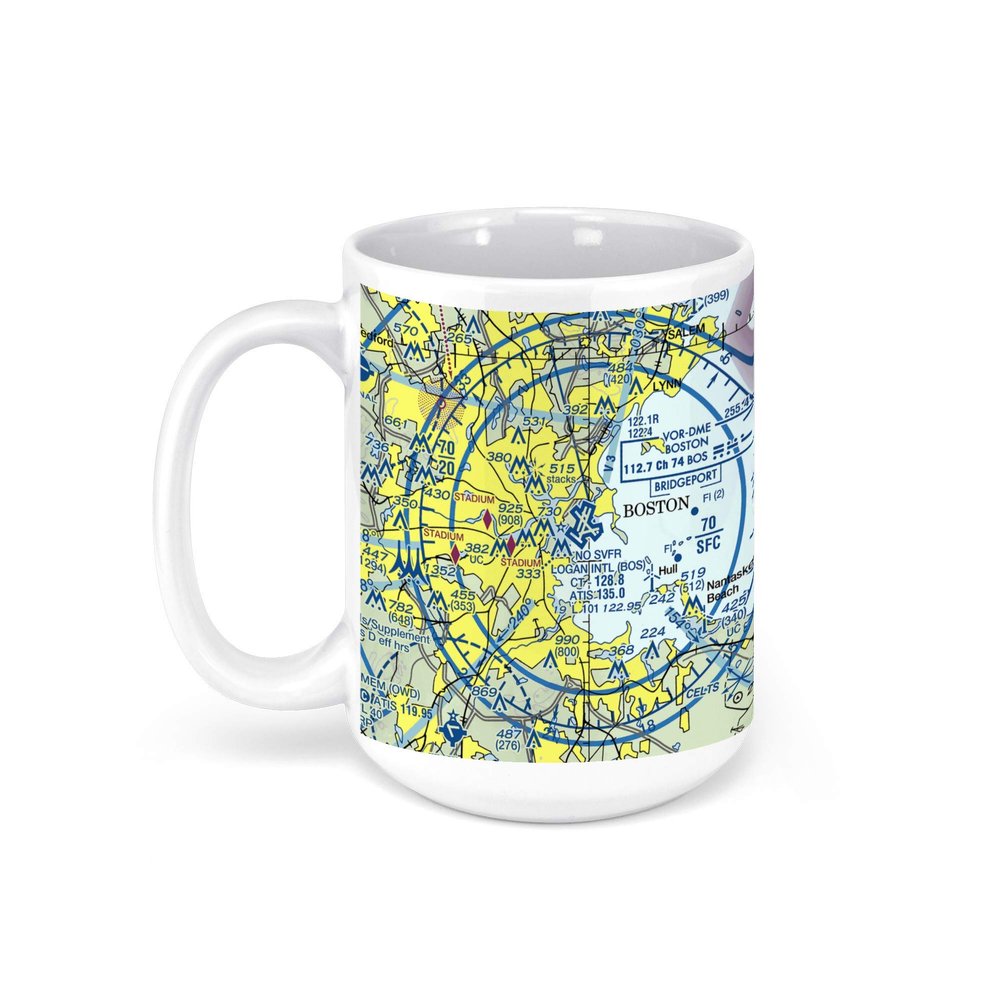 Logan International Airport (BOS), Harborside Drive, Boston, MA, USA FAA Sectional Aeronautical Charts Chart Mug, 15oz