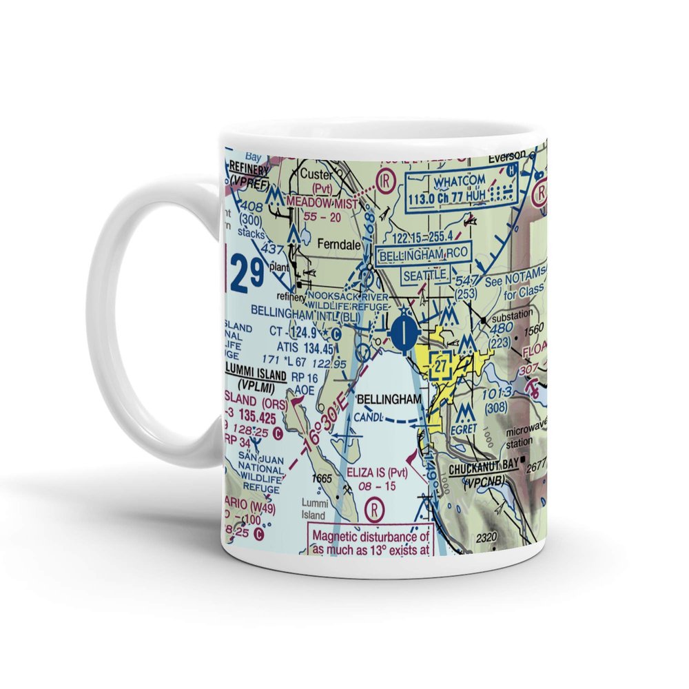 Bellingham International Airport, Mitchell Way, Bellingham, WA, USA FAA Sectional Aeronautical Charts Chart Mug, 11oz