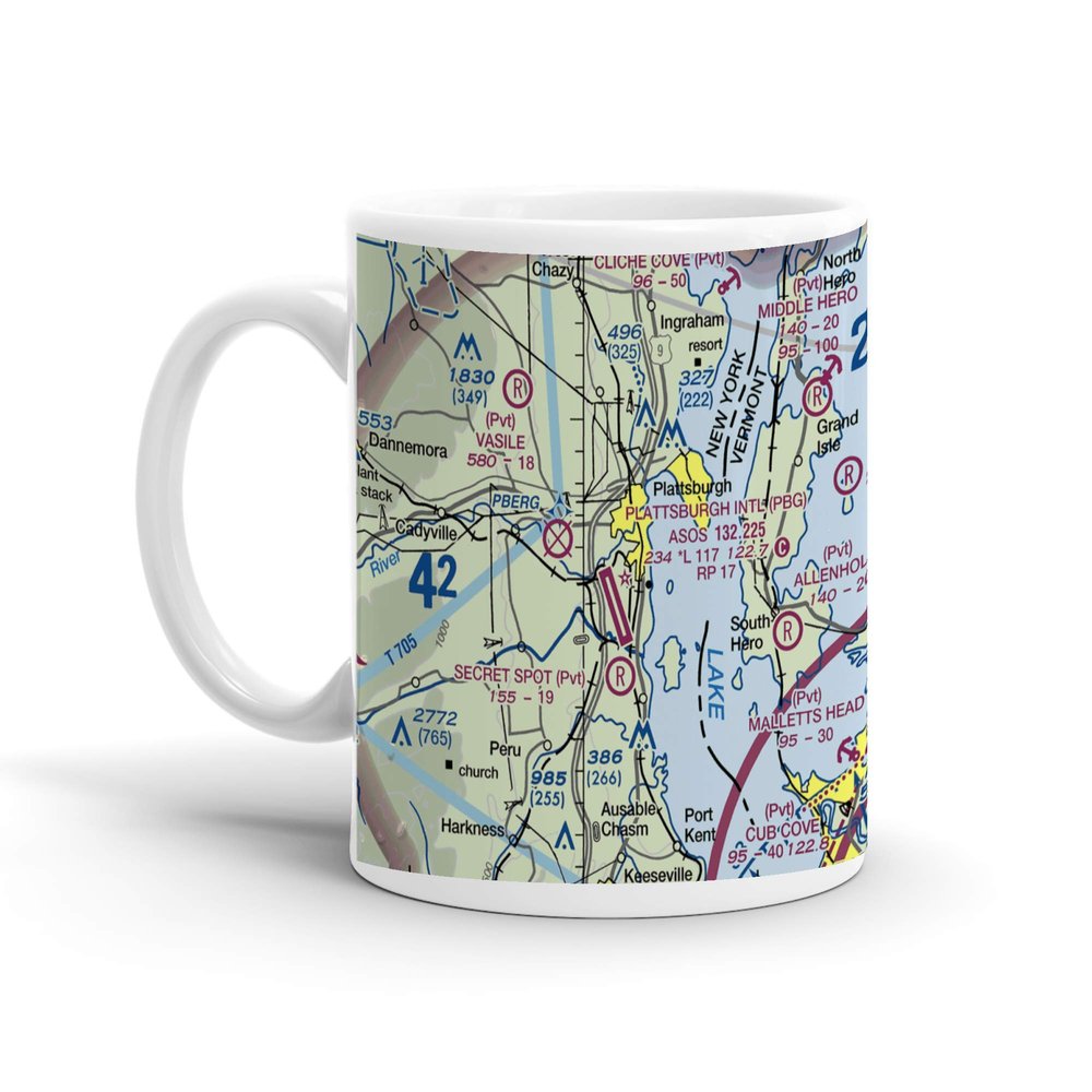 Plattsburgh International Airport, Airport Ln, Plattsburgh, NY, USA FAA Sectional Aeronautical Charts Chart Mug, 11oz