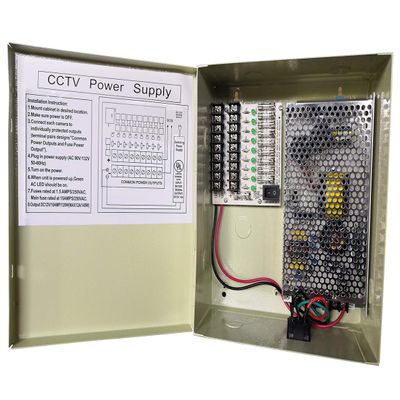 FSY CCTV Distributed Power Supply Box 9 Output 12 Amp 12V DC for Security Cameras, UL-Listed