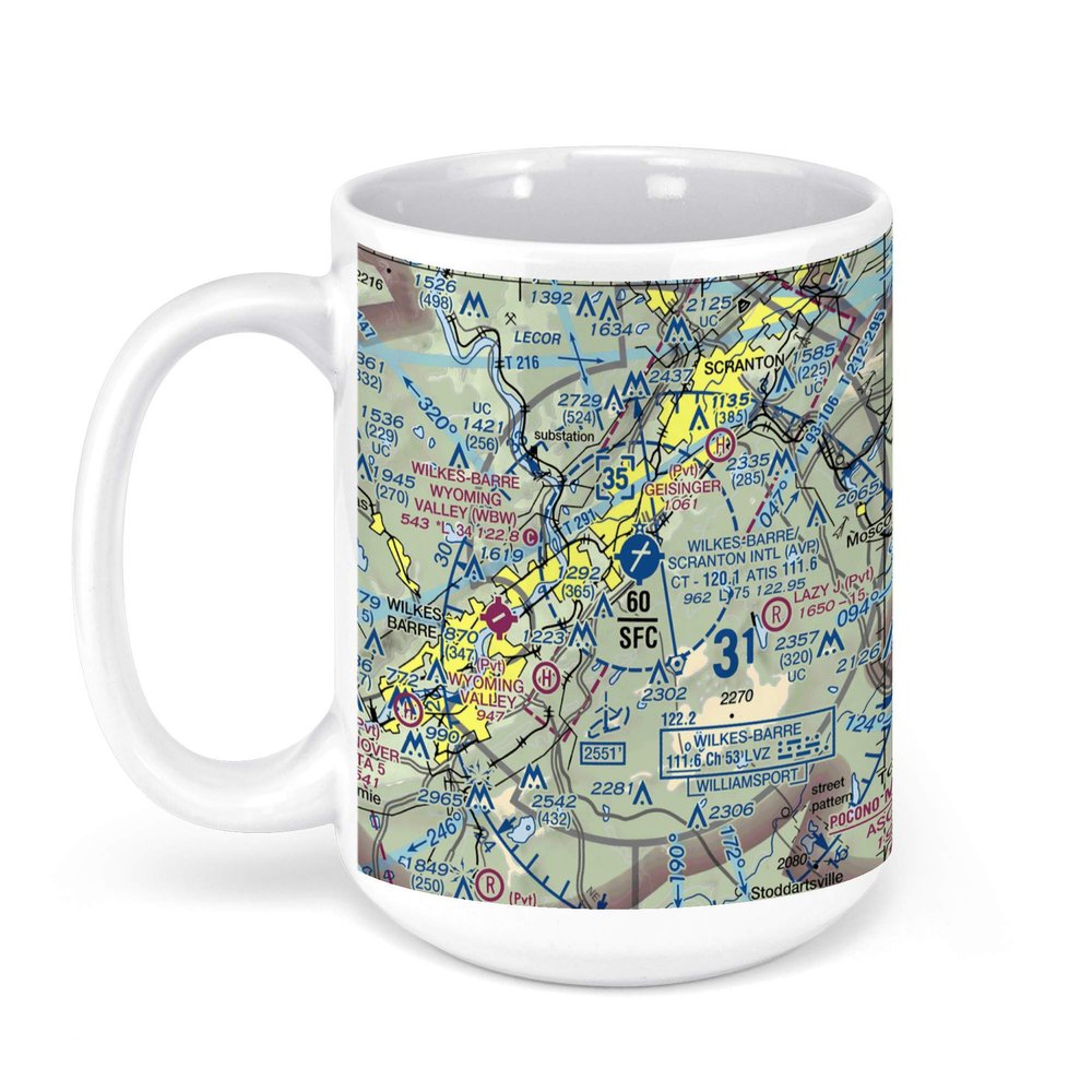 Wilkes-Barre Scranton International Airport (AVP), Terminal Road, Avoca, PA, USA FAA Sectional Aeronautical Charts Chart Mug, 15oz