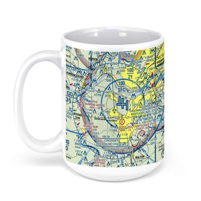 Cincinnati/Northern Kentucky International Airport (CVG), Terminal Drive, Hebron, KY, USA FAA Sectional Aeronautical Charts Chart Mug, 15oz