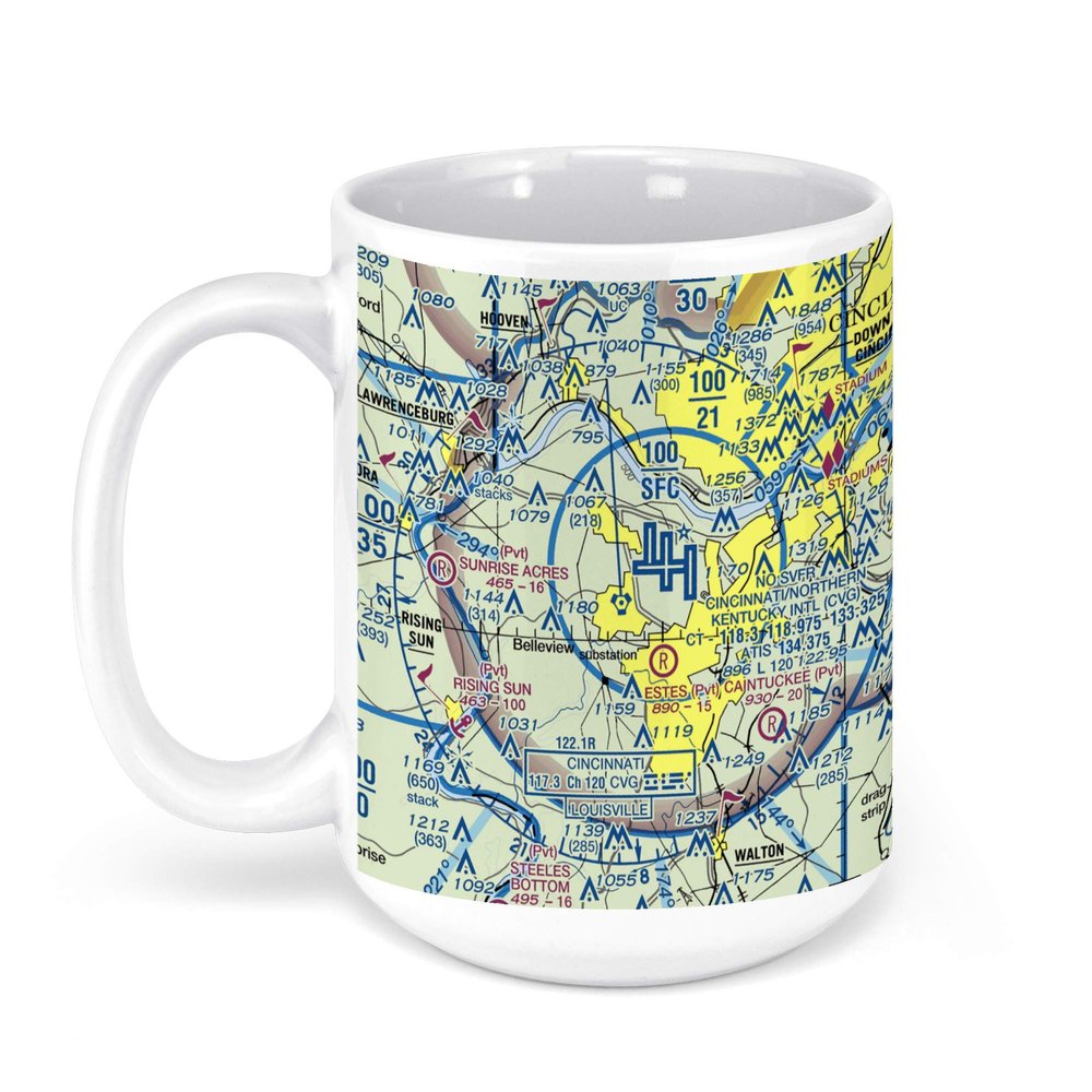 Cincinnati/Northern Kentucky International Airport (CVG), Terminal Drive, Hebron, KY, USA FAA Sectional Aeronautical Charts Chart Mug, 15oz