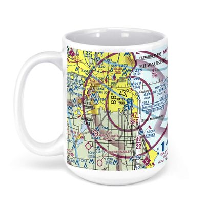 MKE Airport (MKE), South Howell Avenue, Milwaukee, WI, USA FAA Sectional Aeronautical Charts Chart Mug, 15oz