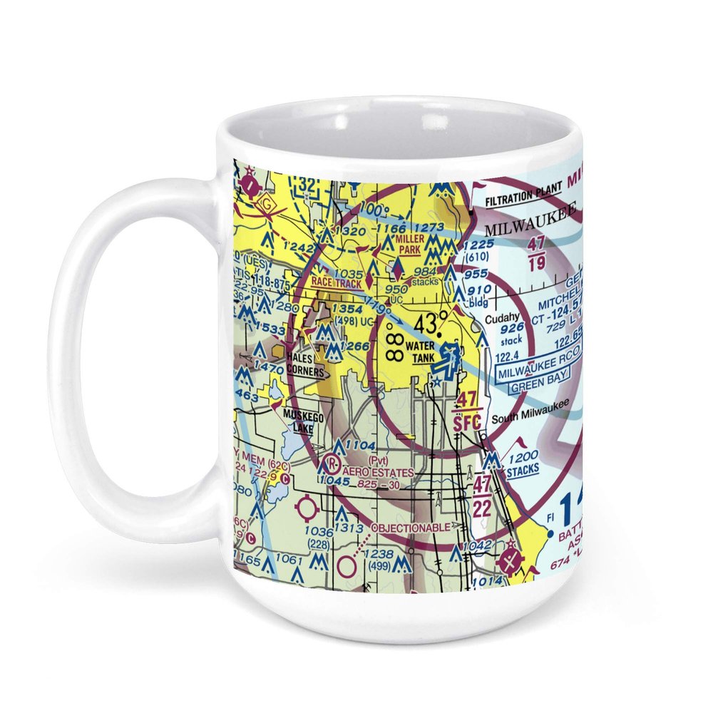 MKE Airport (MKE), South Howell Avenue, Milwaukee, WI, USA FAA Sectional Aeronautical Charts Chart Mug, 15oz