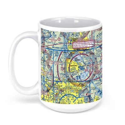 Orlando Sanford International Airport (SFB), Red Cleveland Boulevard, Sanford, FL, USA FAA Sectional Aeronautical Charts Chart Mug, 15oz