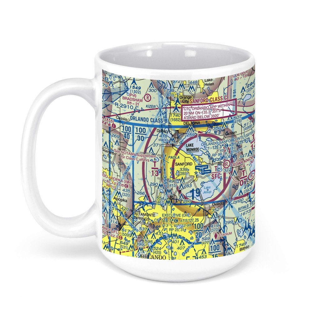 Orlando Sanford International Airport (SFB), Red Cleveland Boulevard, Sanford, FL, USA FAA Sectional Aeronautical Charts Chart Mug, 15oz