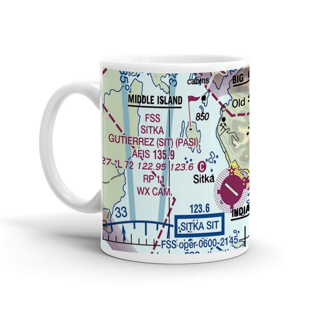 Sitka Rocky Gutierrez Airport, Airport Road, Sitka, AK, USA FAA Sectional Aeronautical Charts Chart Mug, 11oz