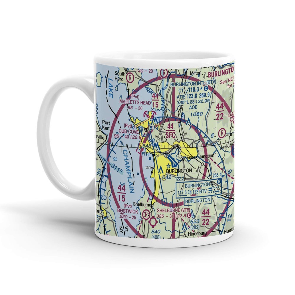 Burlington International Airport, South Burlington, VT, USA FAA Sectional Aeronautical Charts Chart Mug, 11oz