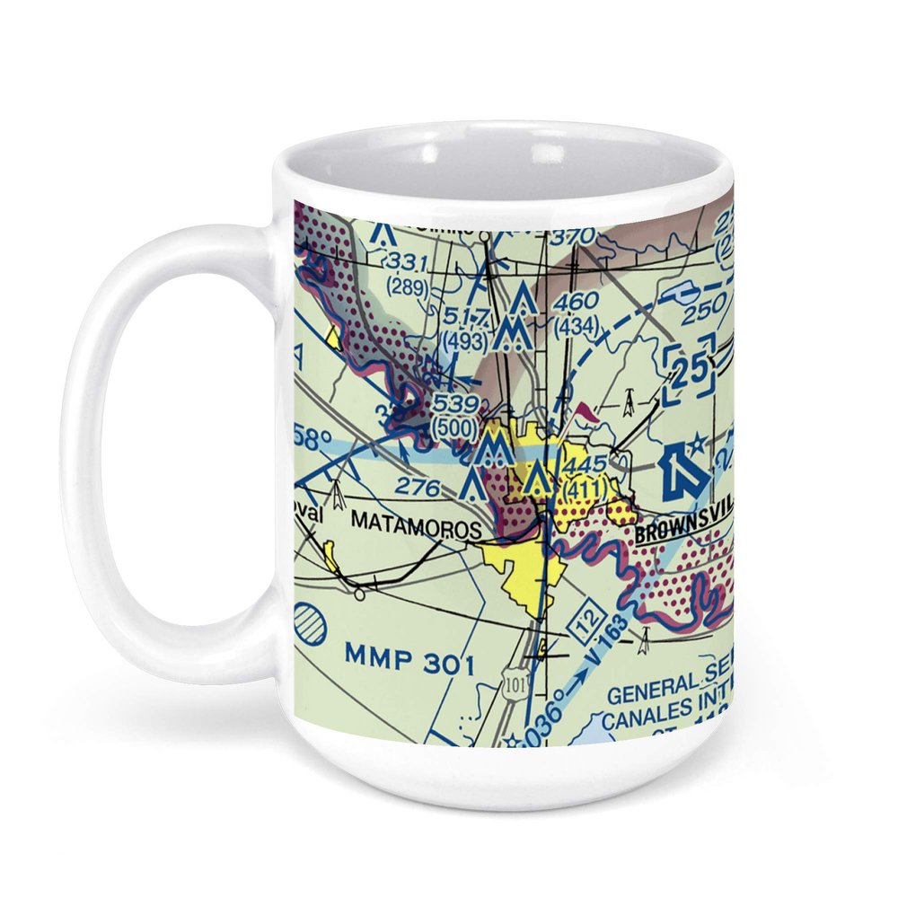 Brownsville South Padre Island International Airport FAA Sectional Aeronautical Charts Chart Mug, 15oz