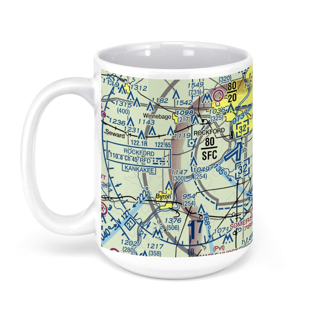 Chicago Rockford International Airport, Airport Circle, Rockford, IL, USA FAA Sectional Aeronautical Charts Chart Mug, 15oz