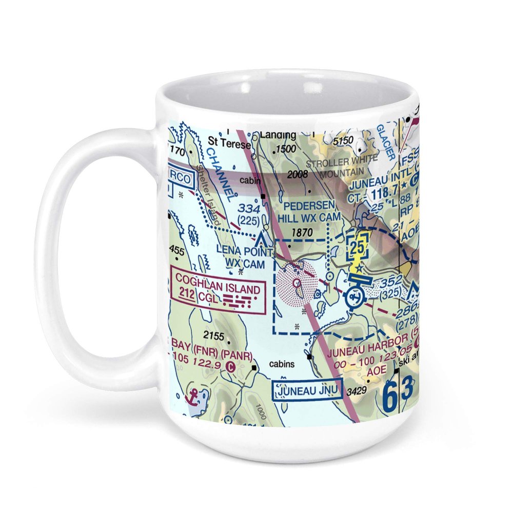 Juneau International Airport (JNU), Shell Simmons Drive, Juneau, AK, USA FAA Sectional Aeronautical Charts Chart Mug, 15oz