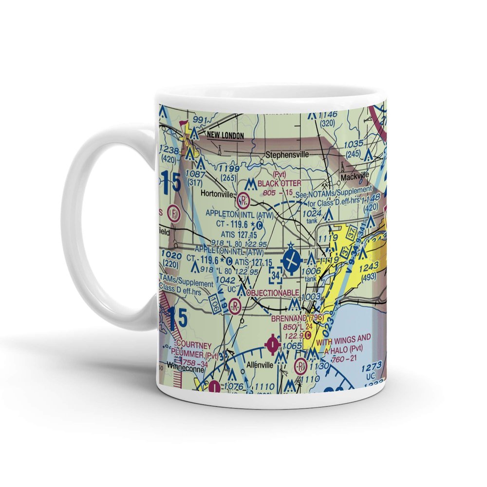 Appleton International Airport (ATW), Challenger Drive, Appleton, WI, USA FAA Sectional Aeronautical Charts Chart Mug, 11oz