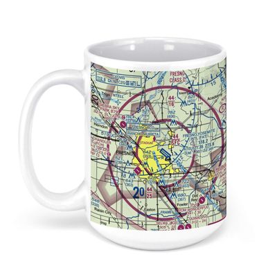 Fresno Yosemite International Airport (Fat), East Clinton Way, Fresno, CA, USA FAA Sectional Aeronautical Charts Chart Mug, 15oz