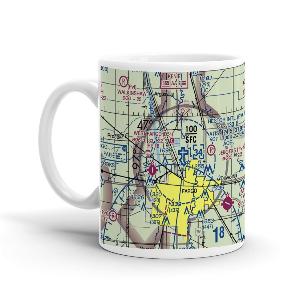 Hector International Airport, 32nd Avenue North, Fargo, ND, USA FAA Sectional Aeronautical Charts Chart Mug, 11oz
