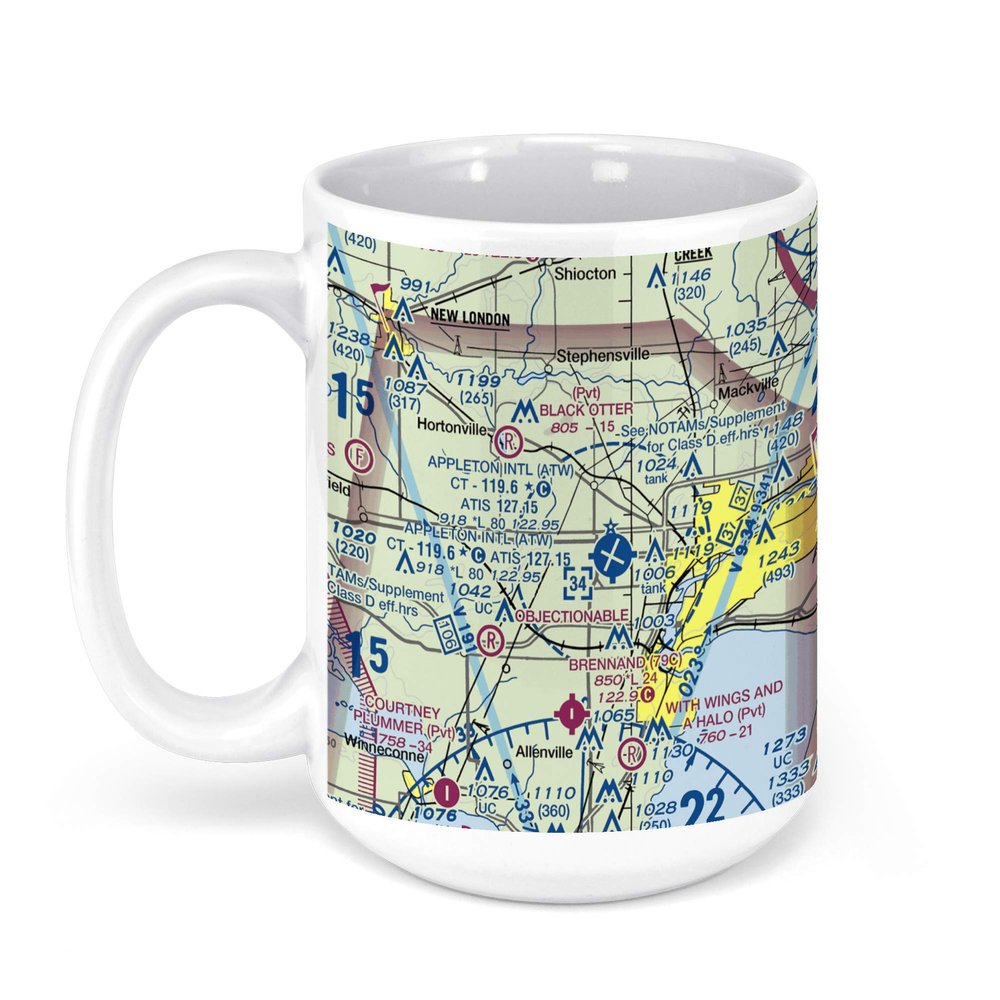 Appleton International Airport (ATW), Challenger Drive, Appleton, WI, USA FAA Sectional Aeronautical Charts Chart Mug, 15oz