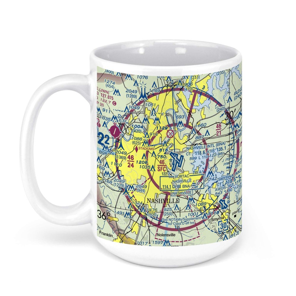 Nashville International Airport, Nashville, TN, USA FAA Sectional Aeronautical Charts Chart Mug, 15oz