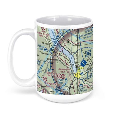 Ithaca Tompkins Regional Airport, Ithaca, NY, USA FAA Sectional Aeronautical Charts Chart Mug, 15oz