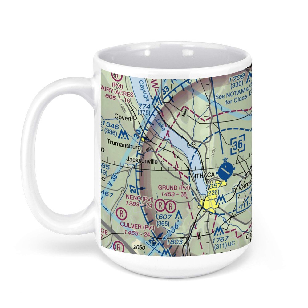 Ithaca Tompkins Regional Airport, Ithaca, NY, USA FAA Sectional Aeronautical Charts Chart Mug, 15oz