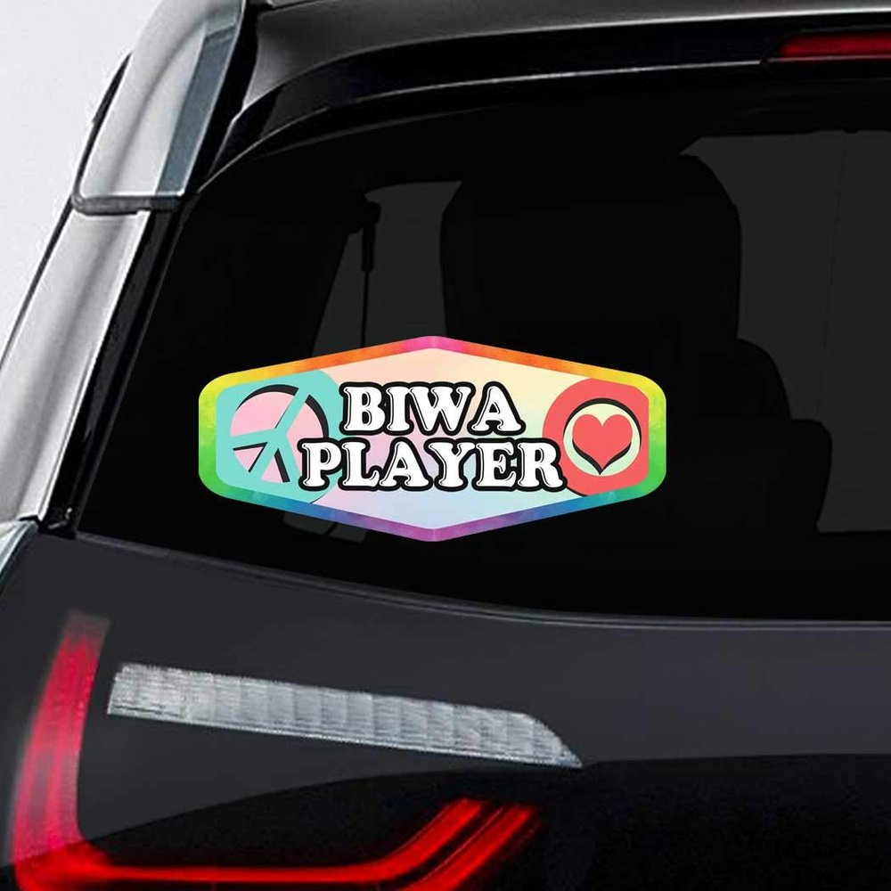Makoroni - Peace Love Biwa Player Music Car Laptop Wall Sticker Decal - 8"x4", #e37