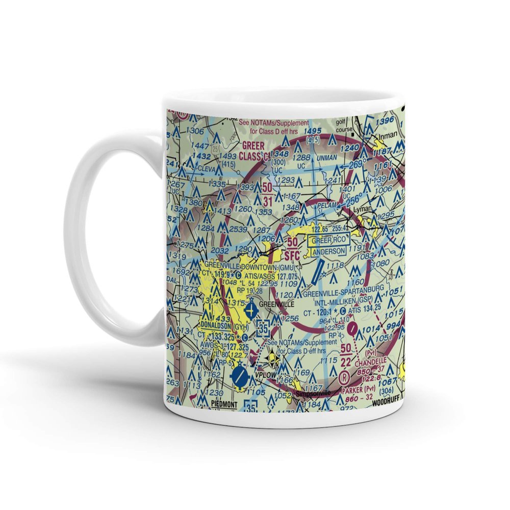 Greenville-Spartanburg International Airport (GSP), GSP Drive, Greer, SC, USA FAA Sectional Aeronautical Charts Chart Mug, 11oz