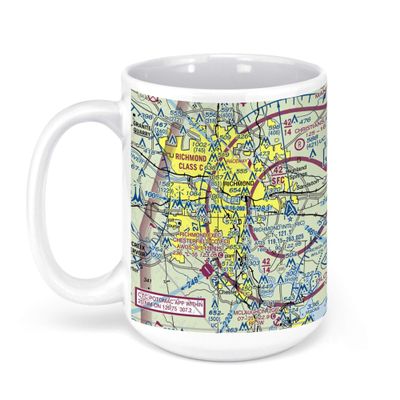 Richmond International Airport (RIC), Richard E Byrd Terminal Dr, Richmond, VA, USA FAA Sectional Aeronautical Charts Chart Mug, 15oz