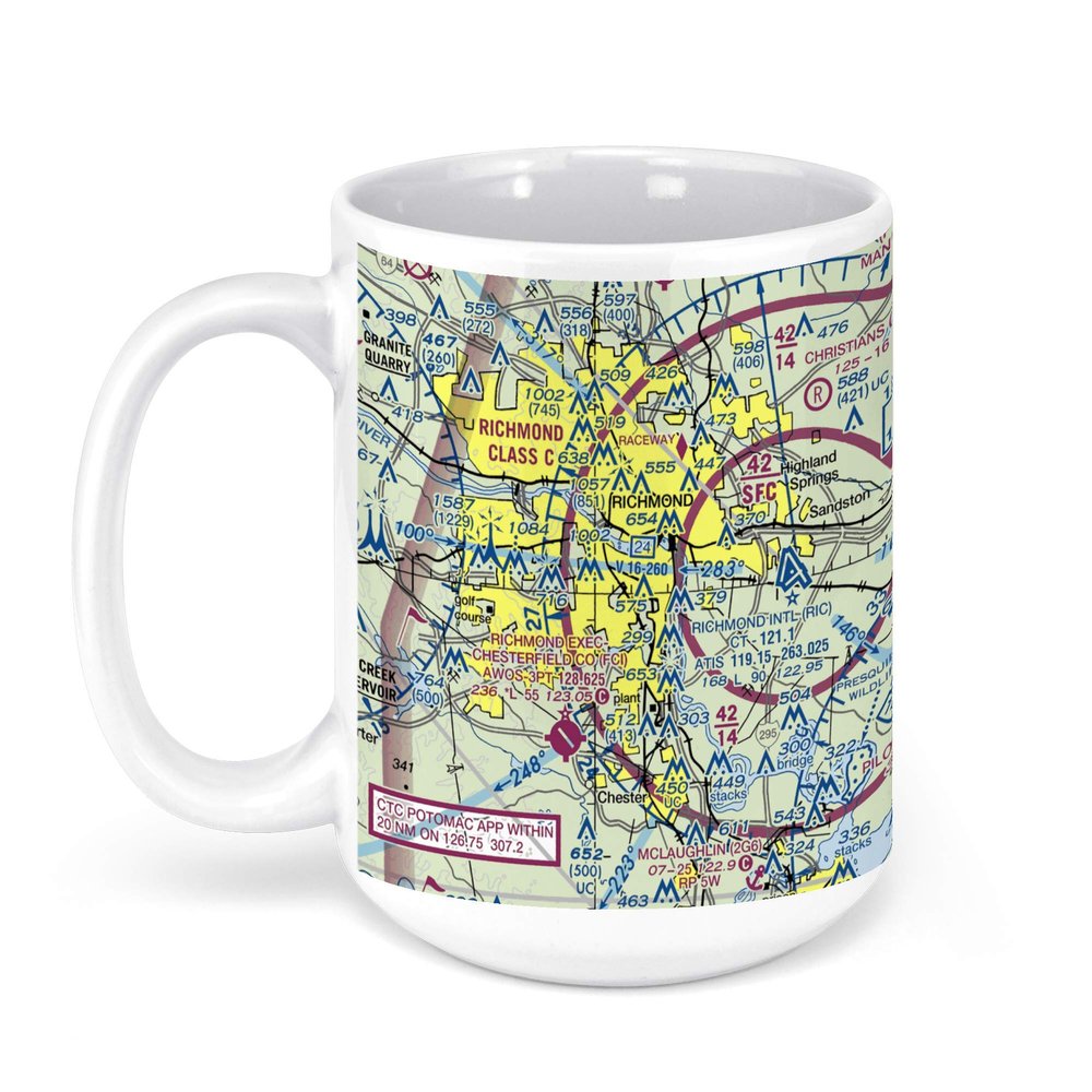 Richmond International Airport (RIC), Richard E Byrd Terminal Dr, Richmond, VA, USA FAA Sectional Aeronautical Charts Chart Mug, 15oz